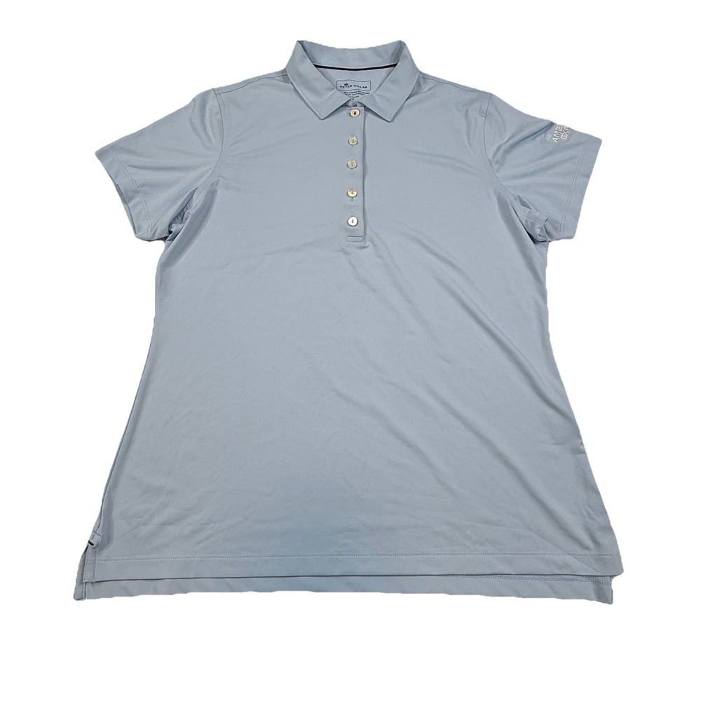 Peter Millar Women's Golf Polo Size Large‎ Light Blue UPF 50+ American Express
